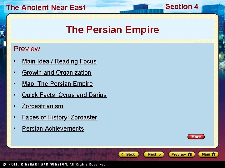 The Ancient Near East The Persian Empire Preview • Main Idea / Reading Focus