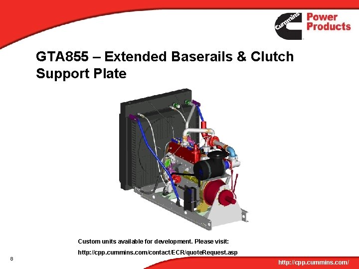 GTA 855 – Extended Baserails & Clutch Support Plate Custom units available for development.