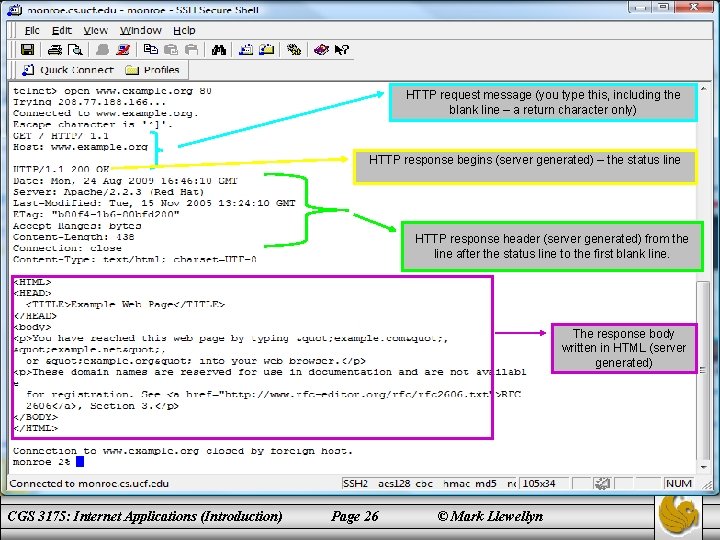 HTTP request message (you type this, including the blank line – a return character