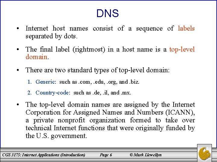 DNS • Internet host names consist of a sequence of labels separated by dots.