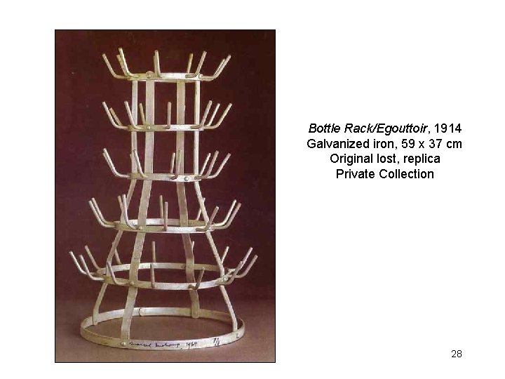 Bottle Rack/Egouttoir, 1914 Galvanized iron, 59 x 37 cm Original lost, replica Private Collection