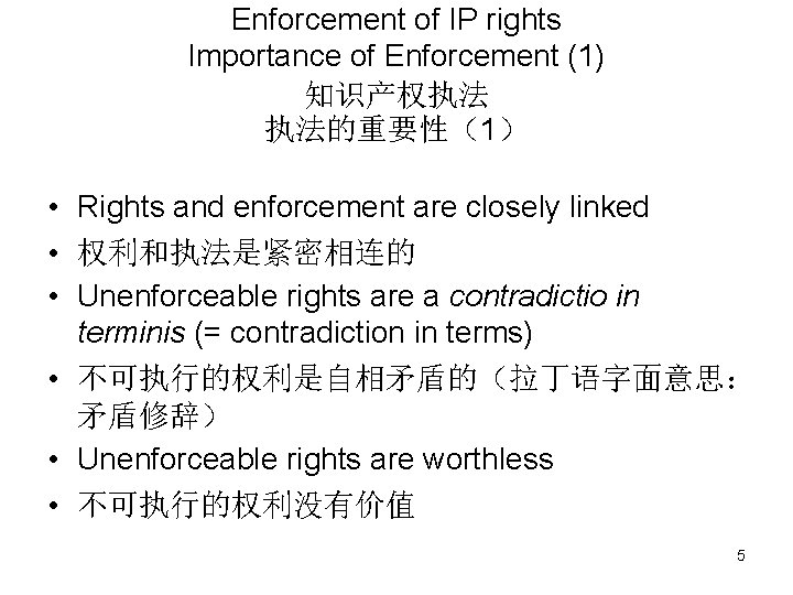 Enforcement of IP rights Importance of Enforcement (1) 知识产权执法 执法的重要性（1） • Rights and enforcement