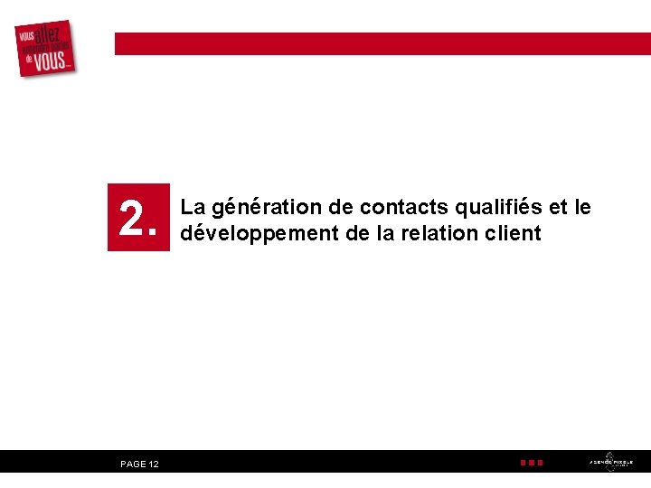 2. PAGE 12 La génération de contacts qualifiés et le développement de la relation