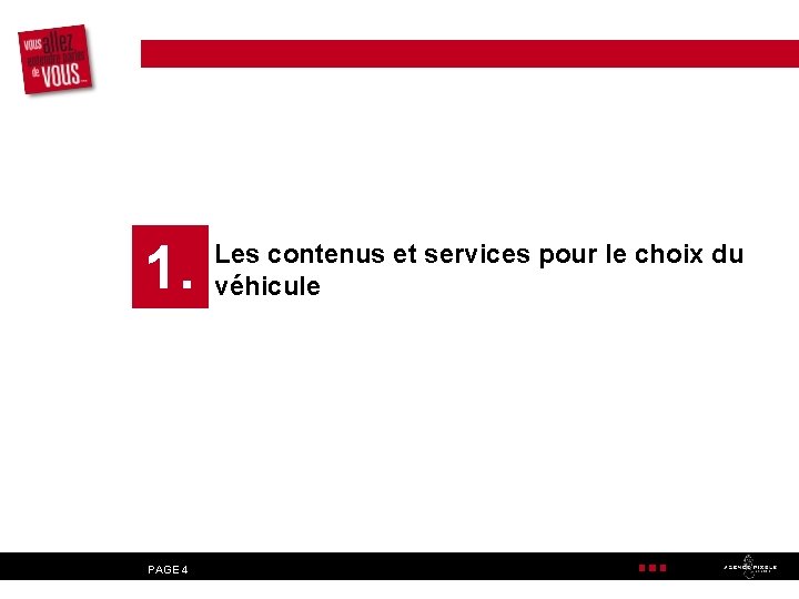 1. PAGE 4 Les contenus et services pour le choix du véhicule 
