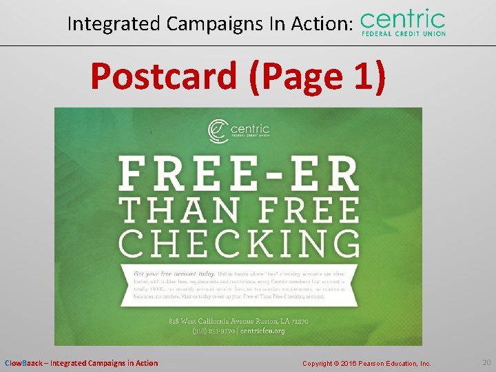 Integrated Campaigns In Action: Postcard (Page 1) Clow. Baack – Integrated Campaigns in Action