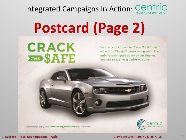 Integrated Campaigns In Action: Postcard (Page 2) Clow. Baack – Integrated Campaigns in Action