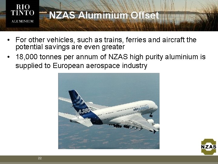 NZAS Aluminium Offset • For other vehicles, such as trains, ferries and aircraft the NZAS Aluminium Offset • For other vehicles, such as trains, ferries and aircraft the