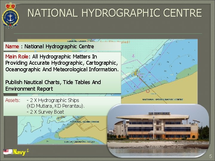NATIONAL HYDROGRAPHIC CENTRE Name : National Hydrographic Centre Main Role: All Hydrographic Matters In