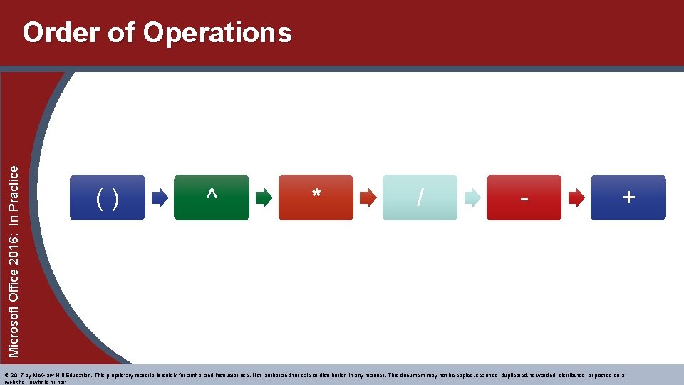 Microsoft Office 2016: In Practice Order of Operations ( ) ^ * / - Microsoft Office 2016: In Practice Order of Operations ( ) ^ * / -