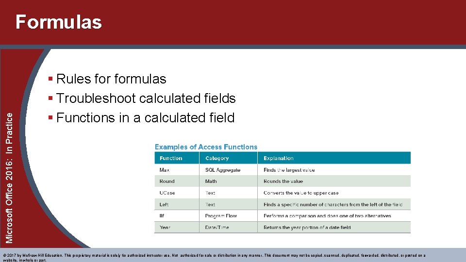 Microsoft Office 2016: In Practice Formulas § Rules formulas § Troubleshoot calculated fields § Microsoft Office 2016: In Practice Formulas § Rules formulas § Troubleshoot calculated fields §