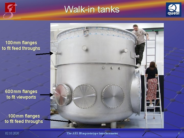 Walk-in tanks 100 mm flanges to fit feed throughs 600 mm flanges to fit