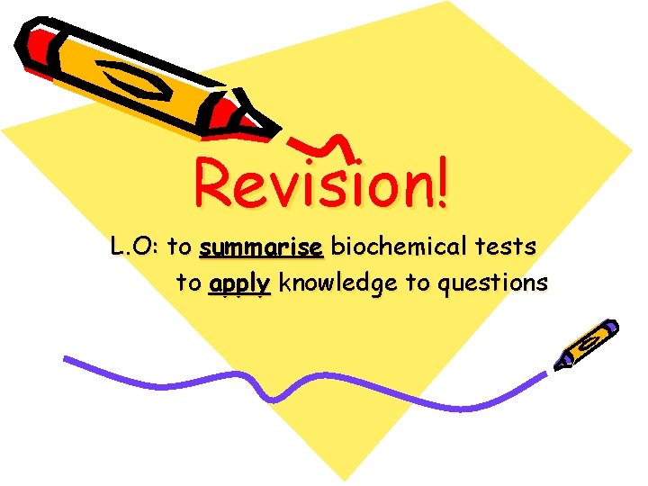 Revision! L. O: to summarise biochemical tests to apply knowledge to questions 