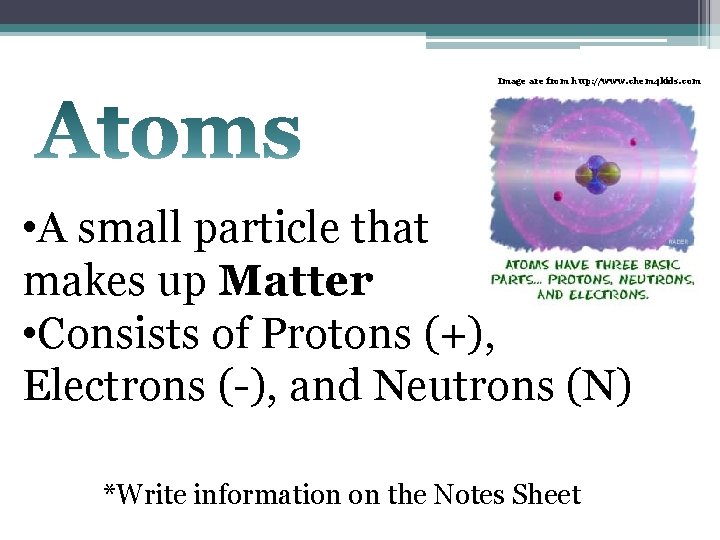 Image are from http: //www. chem 4 kids. com • A small particle that