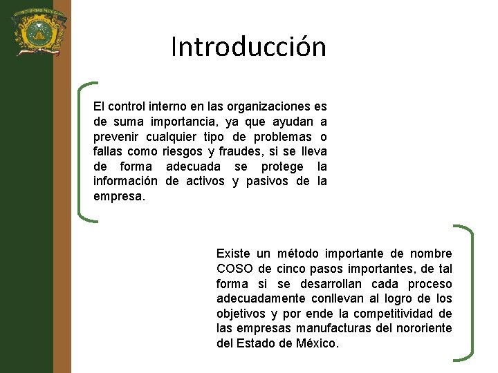 Introducción El control interno en las organizaciones es de suma importancia, ya que ayudan