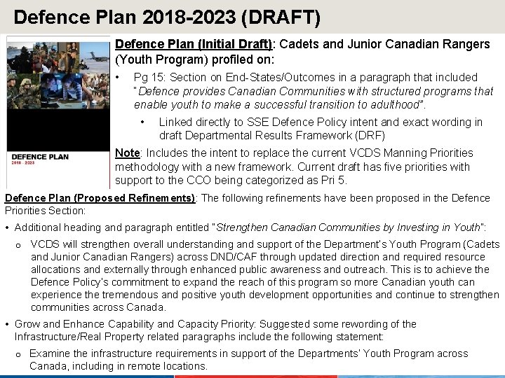 Defence Plan 2018 -2023 (DRAFT) Defence Plan (Initial Draft): Cadets and Junior Canadian Rangers