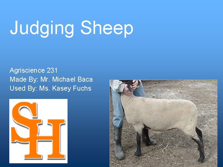 Judging Sheep Agriscience 231 Made By: Mr. Michael Baca Used By: Ms. Kasey Fuchs