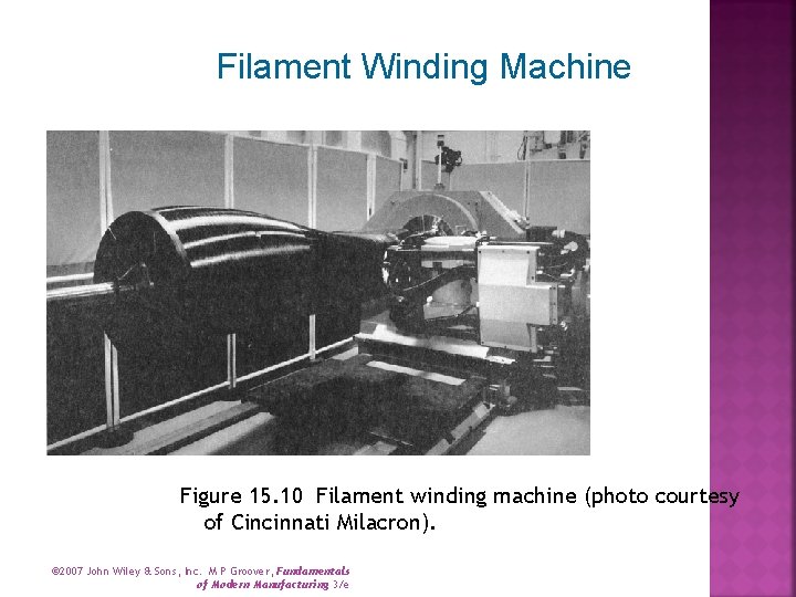 Filament Winding Machine Figure 15. 10 Filament winding machine (photo courtesy of Cincinnati Milacron).