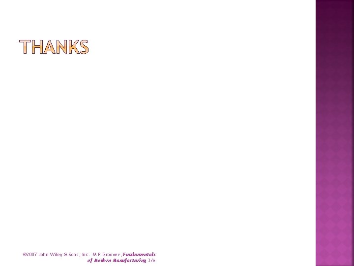 © 2007 John Wiley & Sons, Inc. M P Groover, Fundamentals of Modern Manufacturing