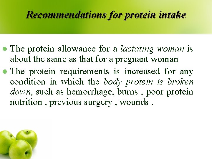 Recommendations for protein intake The protein allowance for a lactating woman is about the Recommendations for protein intake The protein allowance for a lactating woman is about the