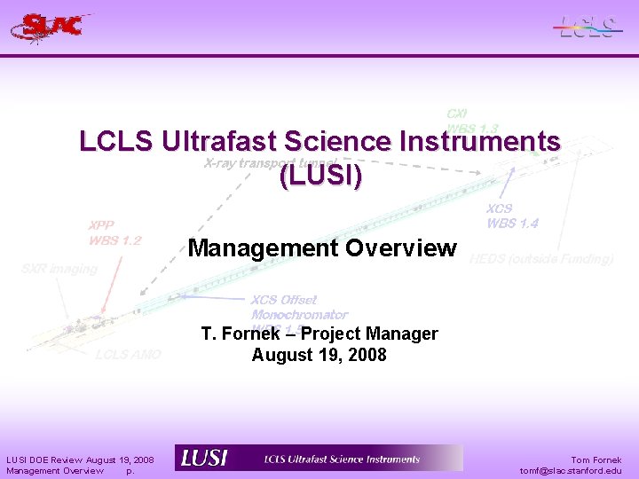 LCLS Ultrafast Science Instruments (LUSI) Management Overview T. Fornek – Project Manager August 19,