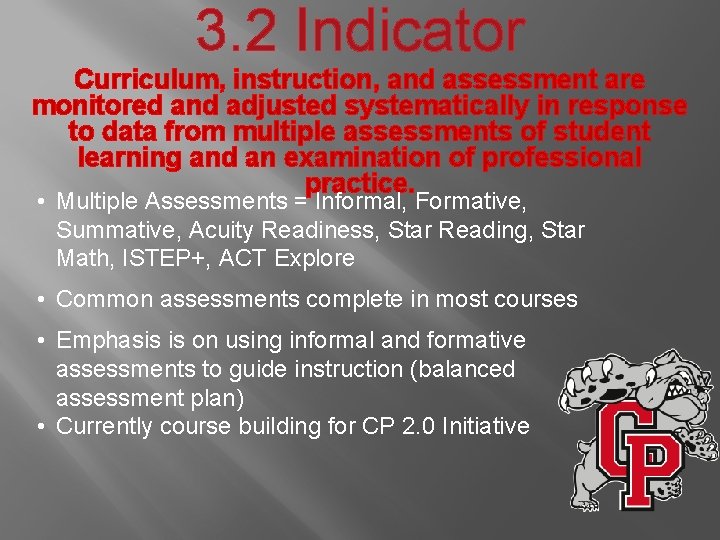 3. 2 Indicator Curriculum, instruction, and assessment are monitored and adjusted systematically in response