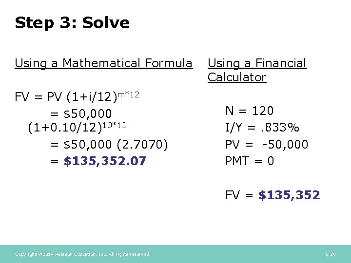 Step 3: Solve Using a Mathematical Formula FV = PV (1+i/12)m*12 = $50, 000