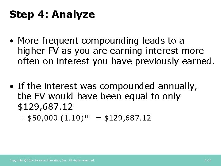 Step 4: Analyze • More frequent compounding leads to a higher FV as you