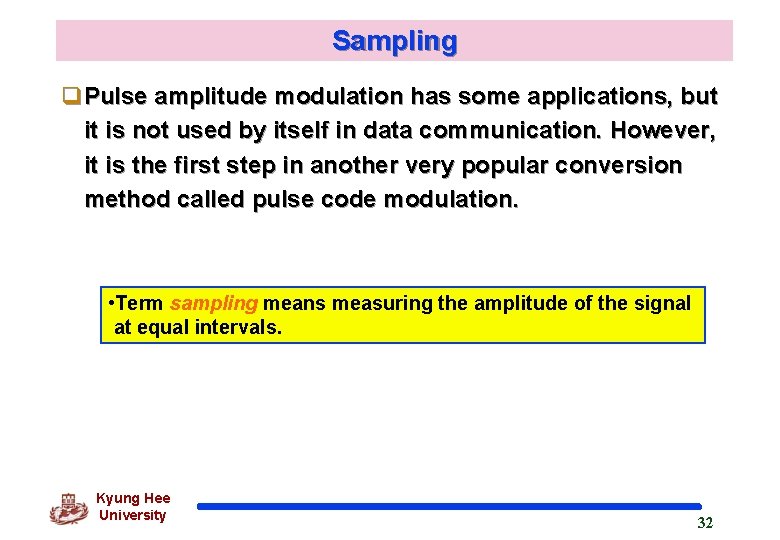Sampling q. Pulse amplitude modulation has some applications, but it is not used by