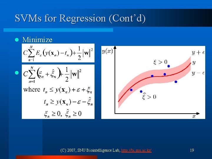 SVMs for Regression (Cont’d) l Minimize l (C) 2007, SNU Biointelligence Lab, http: //bi.