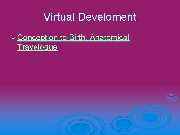 Virtual Develoment Ø Conception to Birth, Anatomical Travelogue 