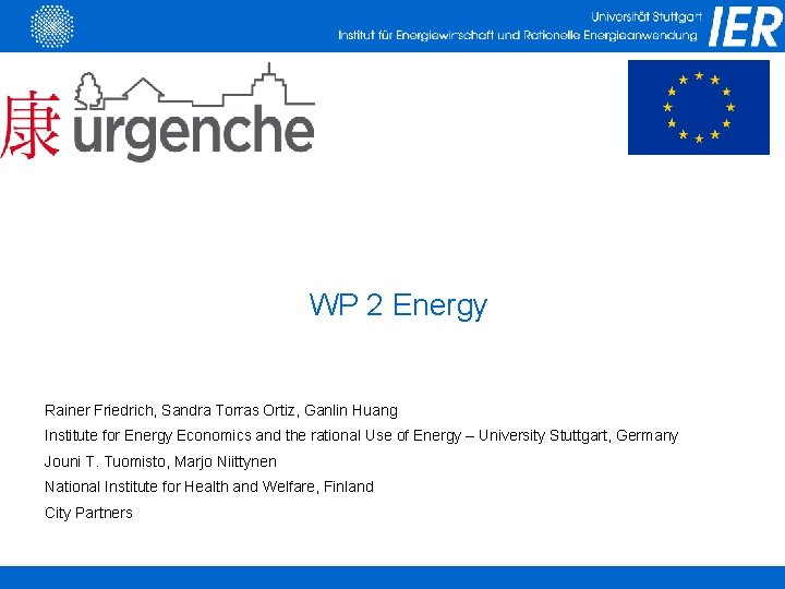 WP 2 Energy Rainer Friedrich, Sandra Torras Ortiz, Ganlin Huang Institute for Energy Economics