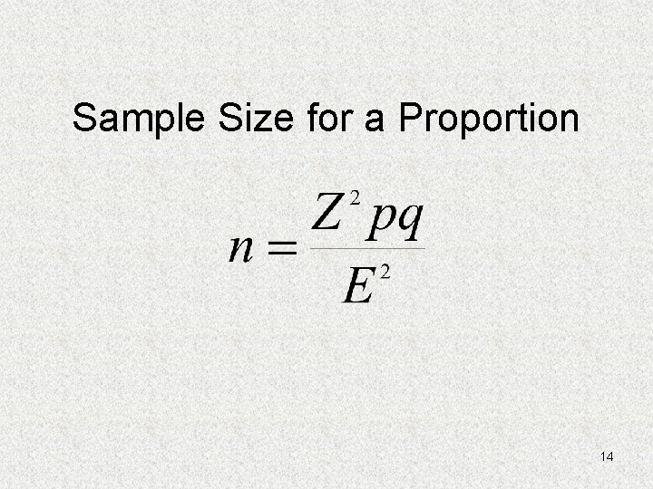 Sample Size for a Proportion 14 