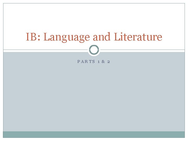 IB: Language and Literature PARTS 1 & 2 