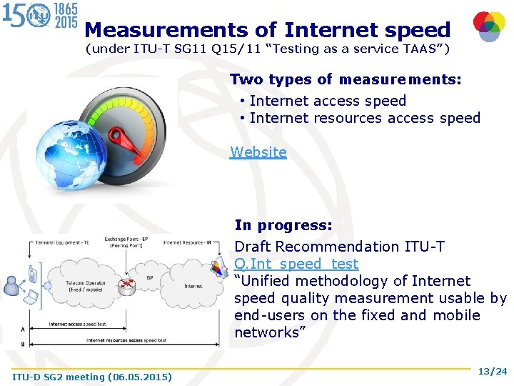 Measurements of Internet speed (under ITU-T SG 11 Q 15/11 “Testing as a service