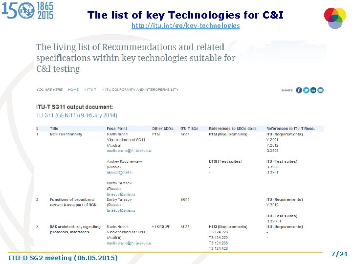 The list of key Technologies for C&I http: //itu. int/go/key-technologies ITU-D SG 2 meeting