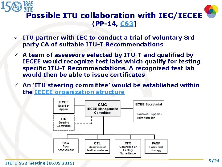 Possible ITU collaboration with IEC/IECEE (PP-14, C 63) ü ITU partner with IEC to