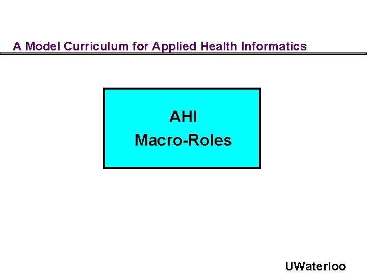 A Model Curriculum for Applied Health Informatics AHI Macro-Roles UWaterloo 