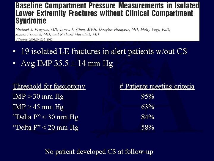  • 19 isolated LE fractures in alert patients w/out CS • Avg IMP