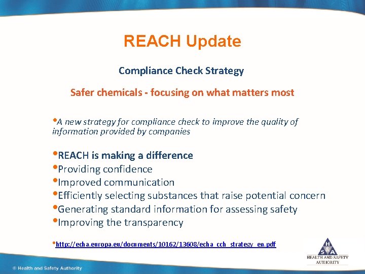 REACH Update Compliance Check Strategy Safer chemicals - focusing on what matters most •