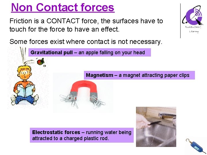 Non Contact forces Friction is a CONTACT force, the surfaces have to touch for