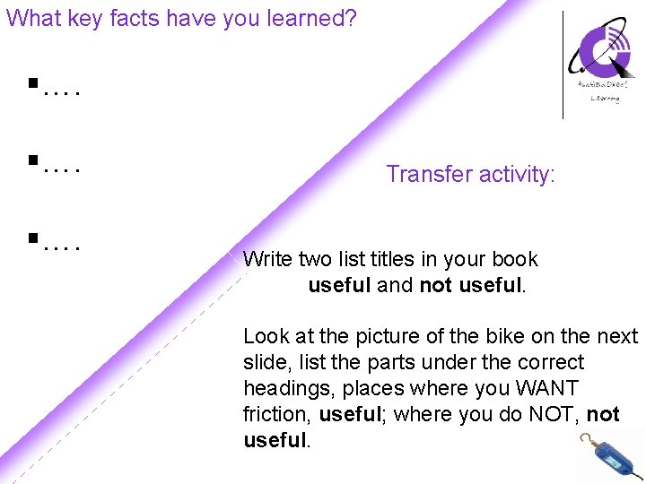 What key facts have you learned? §…. §…. Transfer activity: Write two list titles