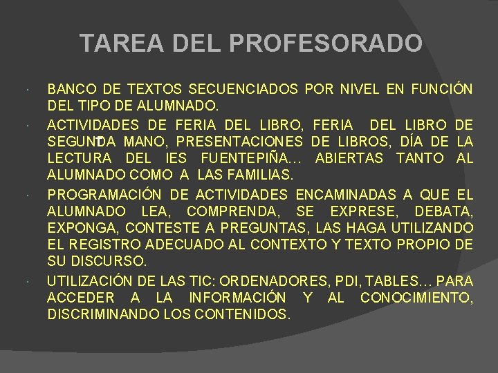 TAREA DEL PROFESORADO BANCO DE TEXTOS SECUENCIADOS POR NIVEL EN FUNCIÓN DEL TIPO DE