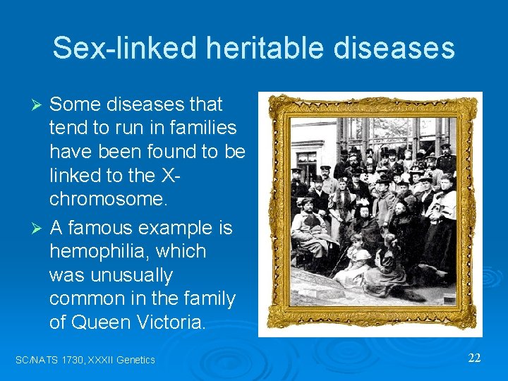 Sex-linked heritable diseases Some diseases that tend to run in families have been found