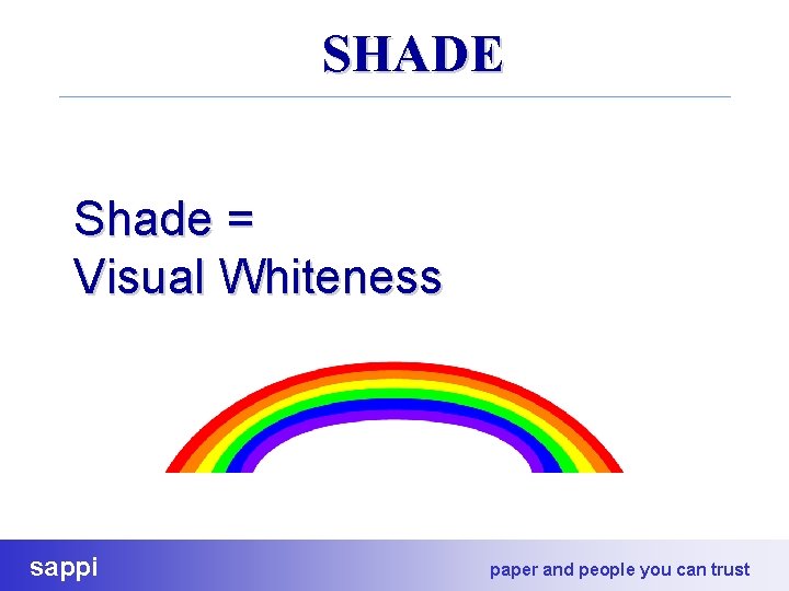 SHADE Shade = Visual Whiteness sappi paper and people you can trust 