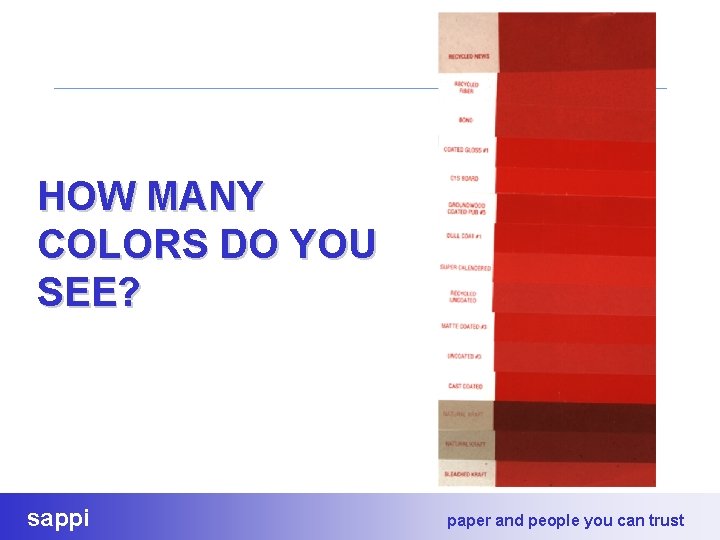 HOW MANY COLORS DO YOU SEE? sappi paper and people you can trust 