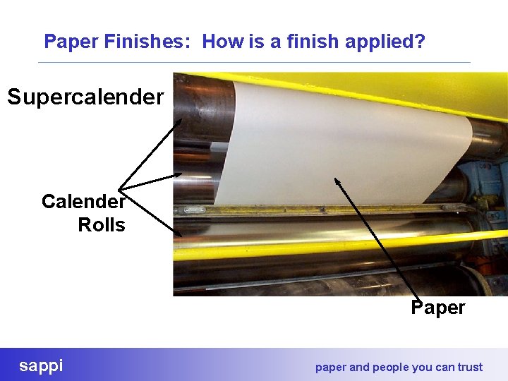 Paper Finishes: How is a finish applied? Supercalender Calender Rolls Paper sappi paper and