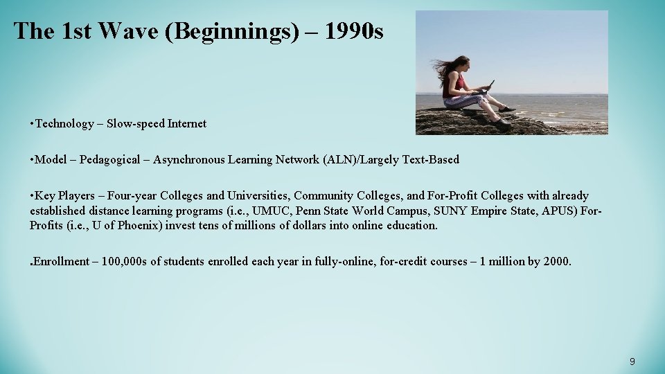 The 1 st Wave (Beginnings) – 1990 s • Technology – Slow-speed Internet • The 1 st Wave (Beginnings) – 1990 s • Technology – Slow-speed Internet •