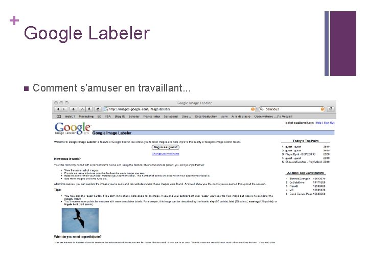 + Google Labeler n Comment s’amuser en travaillant. . . + Google Labeler n Comment s’amuser en travaillant. . .