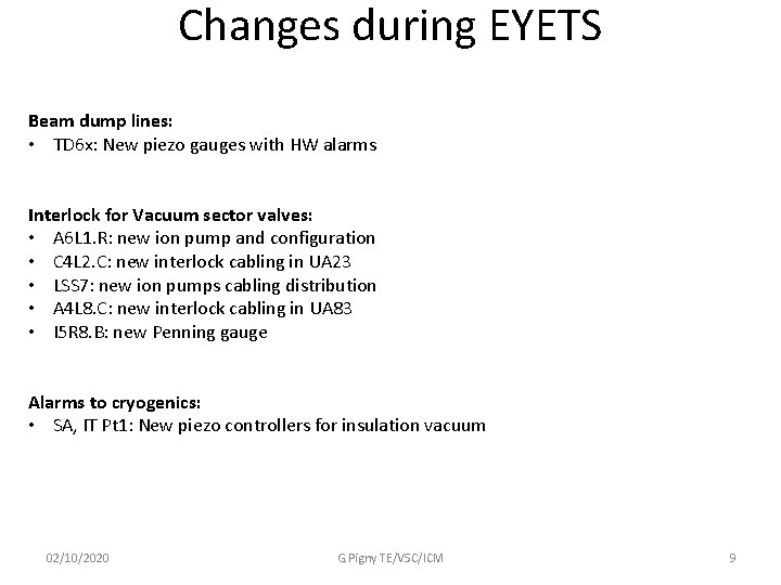 Changes during EYETS Beam dump lines: • TD 6 x: New piezo gauges with