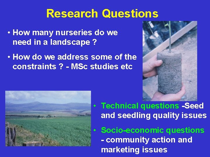 Research Questions • How many nurseries do we need in a landscape ? •